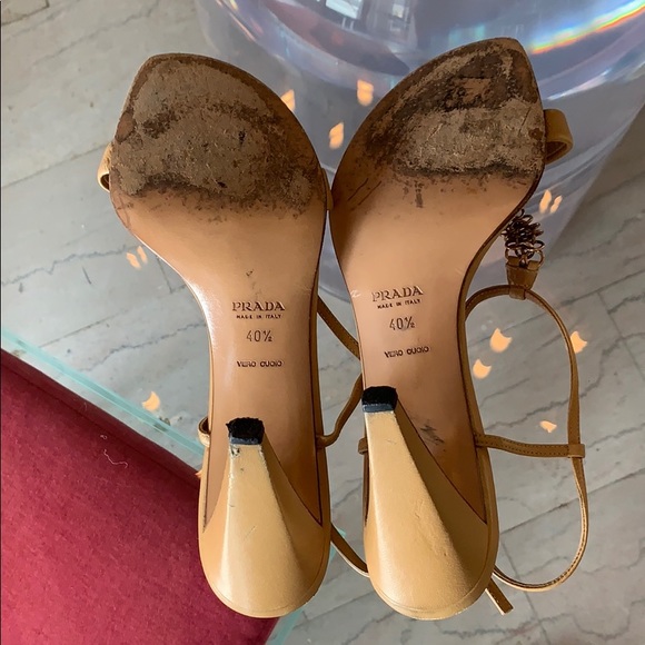 Prada Nude Leather Heels size 40.5 Ankle Straps - Picture 5 of 8